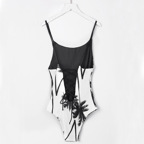 Coconut Printing Back Lace One-Piece Swimsuit