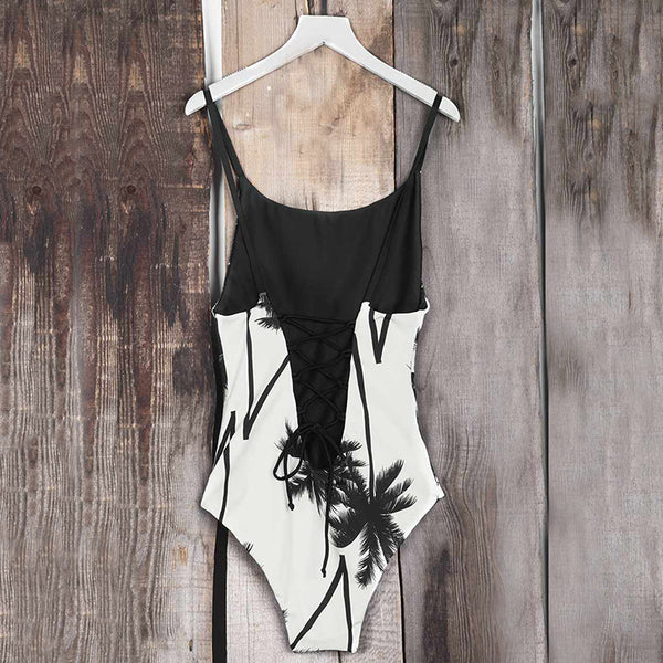 Coconut Printing Back Lace One-Piece Swimsuit