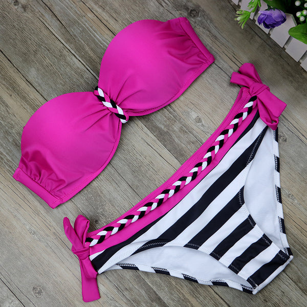 Striped Body Suit Two-Piece Swimsuit