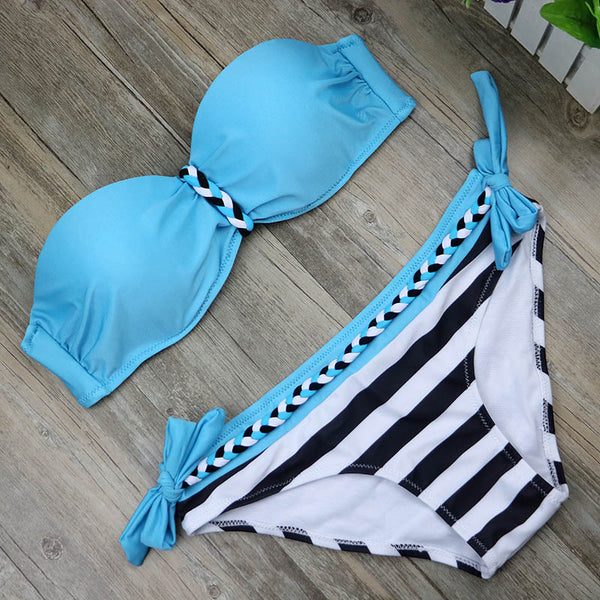 Striped Body Suit Two-Piece Swimsuit