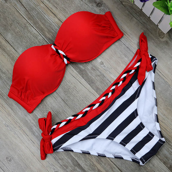 Striped Body Suit Two-Piece Swimsuit